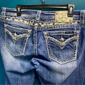 Miss Me Women’s JP8519T Rose/Gold Sequin Signature Straight Jeans Sz 34 x 33 1/2
